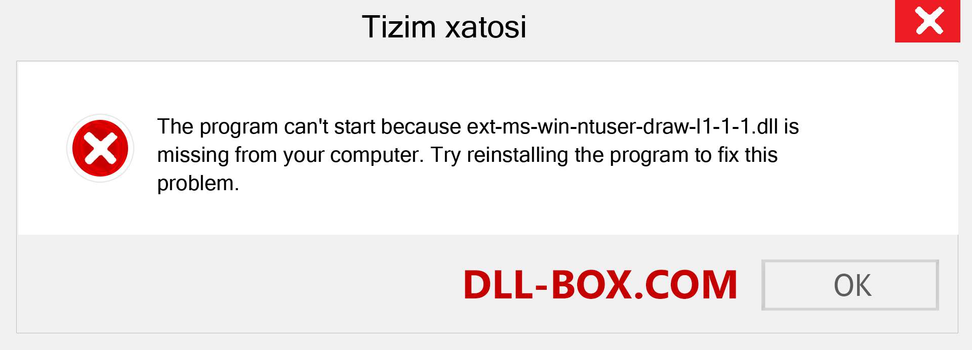 ext-ms-win-ntuser-draw-l1-1-1.dll fayli yo'qolganmi?. Windows 7, 8, 10 uchun yuklab olish - Windowsda ext-ms-win-ntuser-draw-l1-1-1 dll etishmayotgan xatoni tuzating, rasmlar, rasmlar